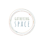 Gathering Space logo of name surrounded by four different coloured rings on a white background